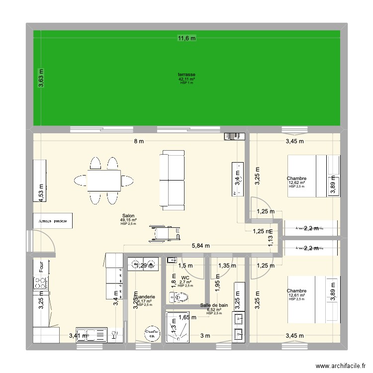 logement PMR. Plan de 7 pièces et 130 m2