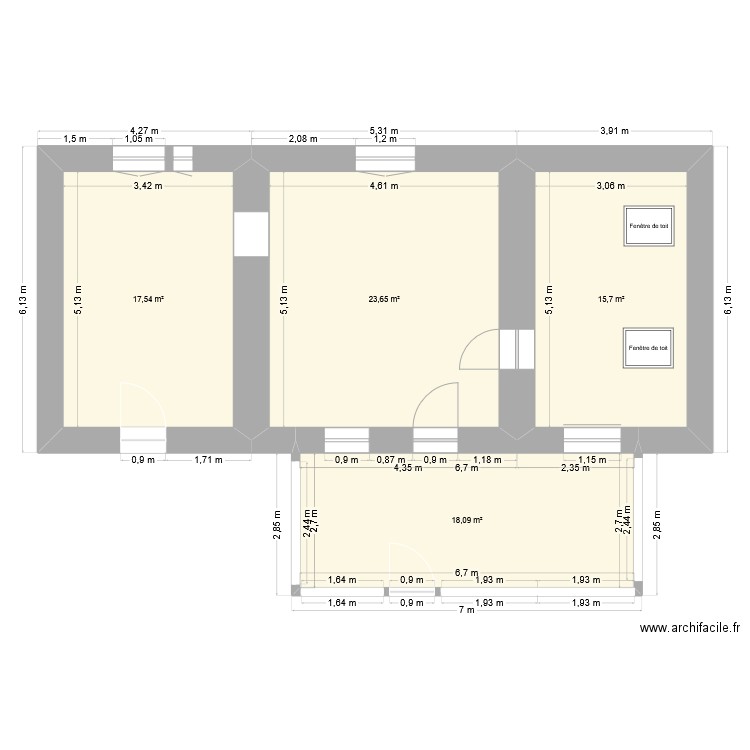 vilier. Plan de 4 pièces et 75 m2
