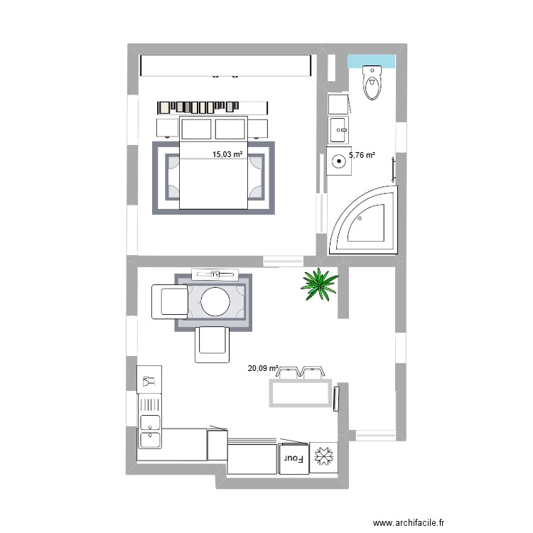 appartement. Plan de 3 pièces et 41 m2