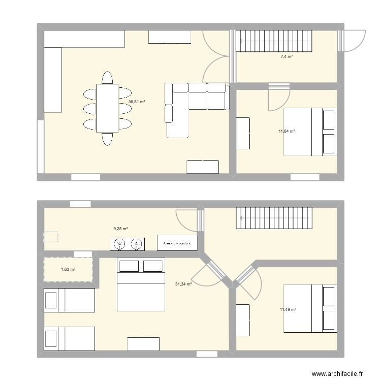 Vergnee. Plan de 7 pièces et 110 m2