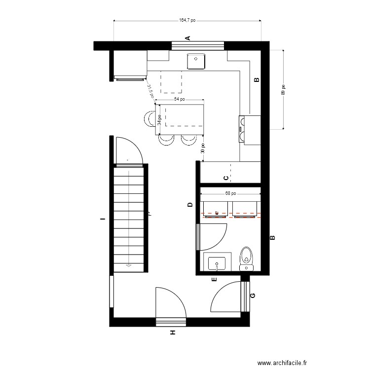 audette Cuisine Menuiserie. Plan de 2 pièces et 7 m2