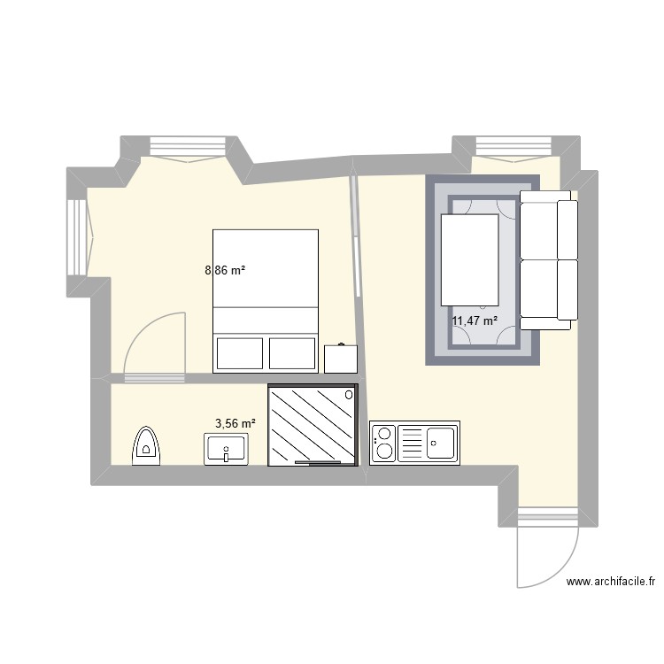 Appartement 3e gauche Corse. Plan de 3 pièces et 24 m2