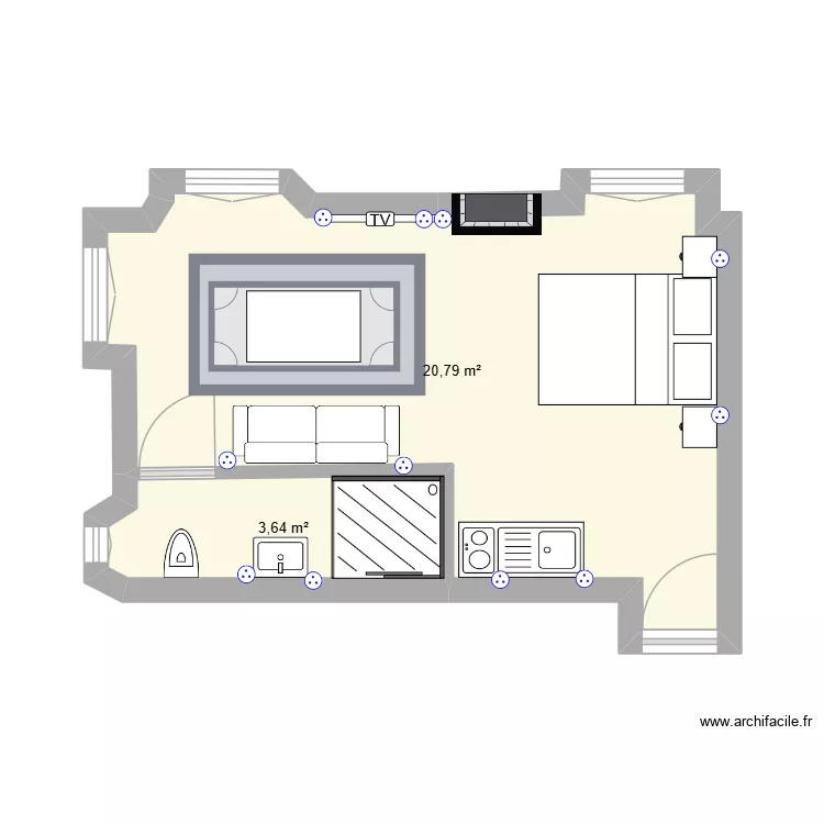 Appartement 3e gauche Corse. Plan de 2  et 24 m²