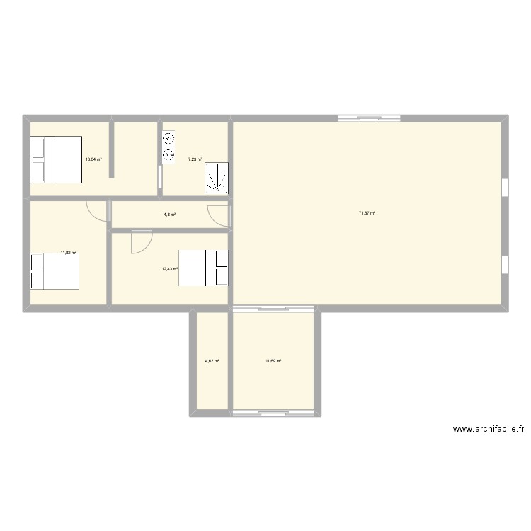 Grange du gîte. Plan de 8 pièces et 138 m2