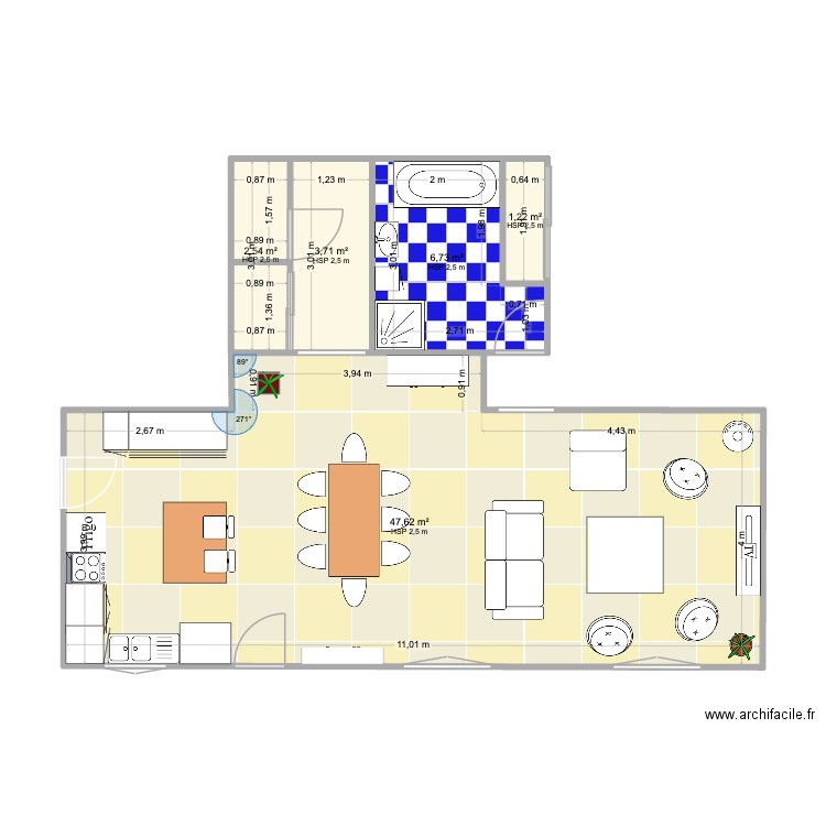 cuisine bis. Plan de 5 pièces et 62 m2