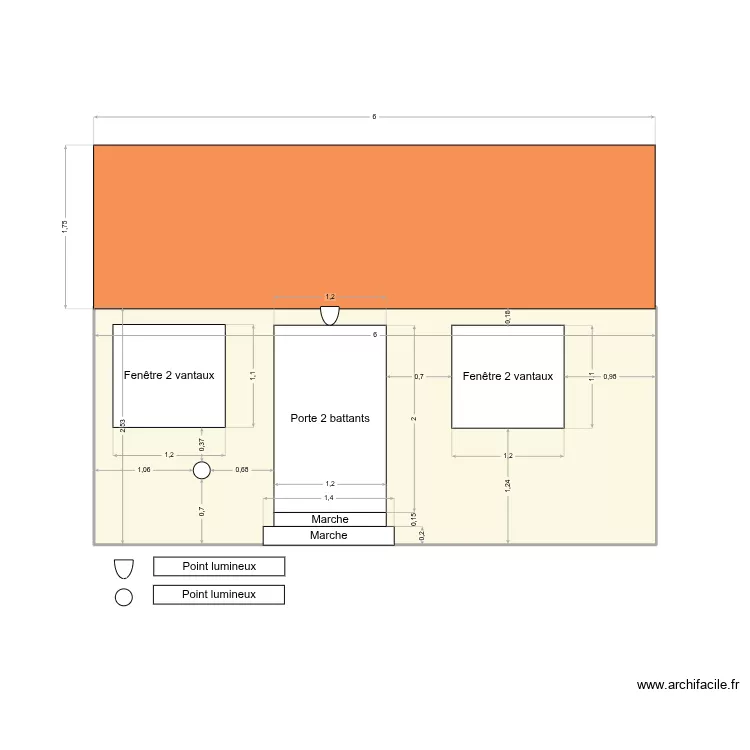 Facade jardin. Plan de 1  et 15 m²