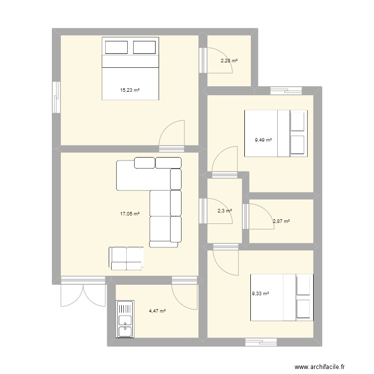 PLan Jospin MABOUENDE. Plan de 8 pièces et 63 m2