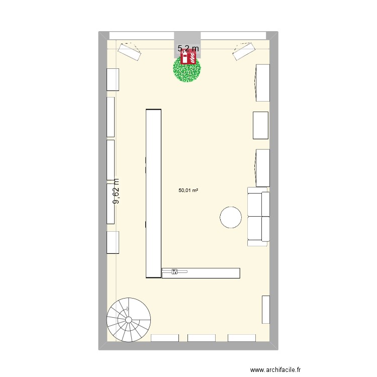 Ekiosque. Plan de 1 pièce et 50 m2
