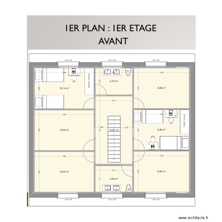 étage. Plan de 9 pièces et 77 m2