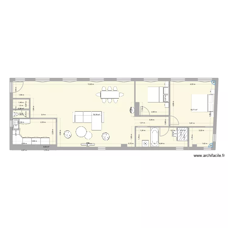 Plan 134 am&eacute;nag&eacute; bis. Plan de 4  et 102 m²