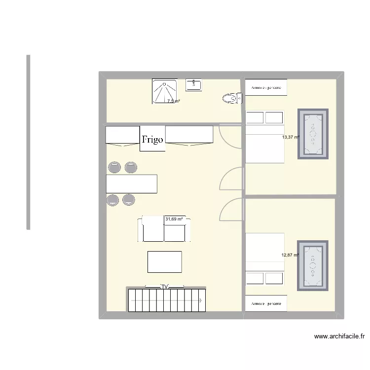 Etage. Plan de 4  et 65 m²