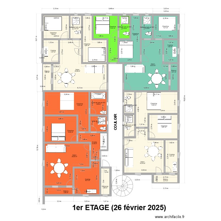 1ER ETAGE 22 FEVRIER 2025. Plan de 30 pièces et 247 m2