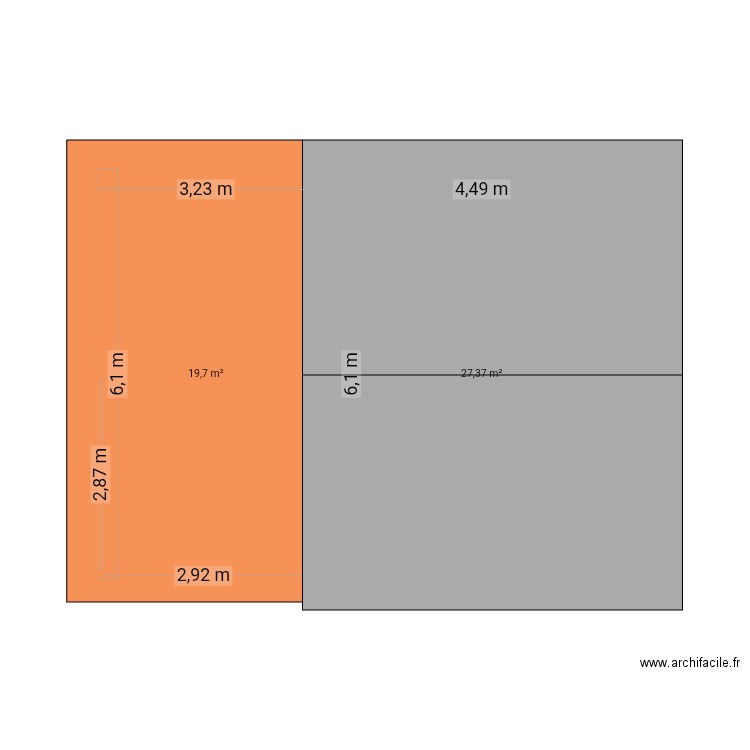 Cabane pepe. Plan de 2 pièces et 47 m2