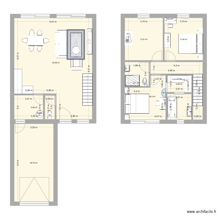 Maison. Plan de 8 pièces et 124 m2