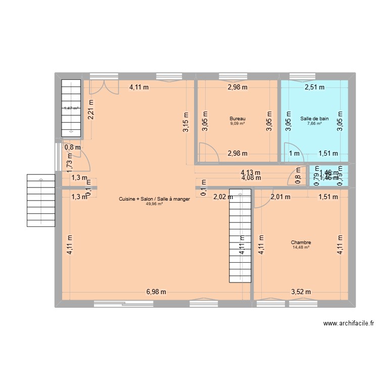Plan projet RDC - Maison. Plan de 6 pièces et 84 m2