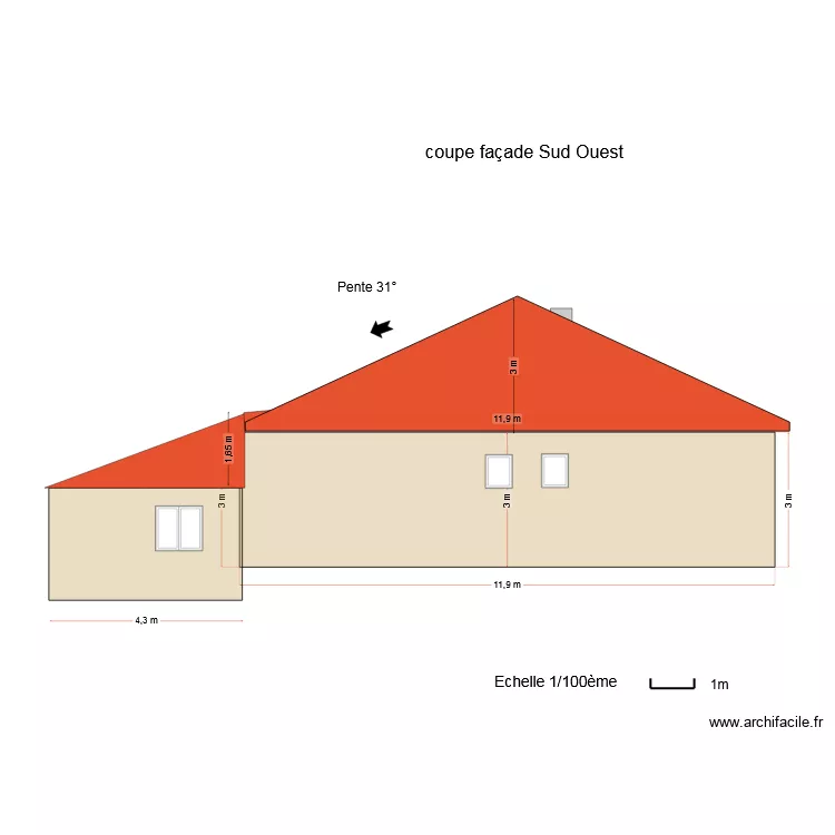 fa&ccedil;ade Ouest 2. Plan de 
