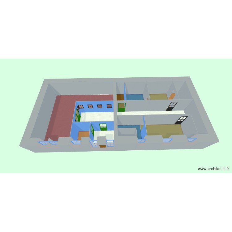 Grange. Plan de 13 pièces et 136 m2