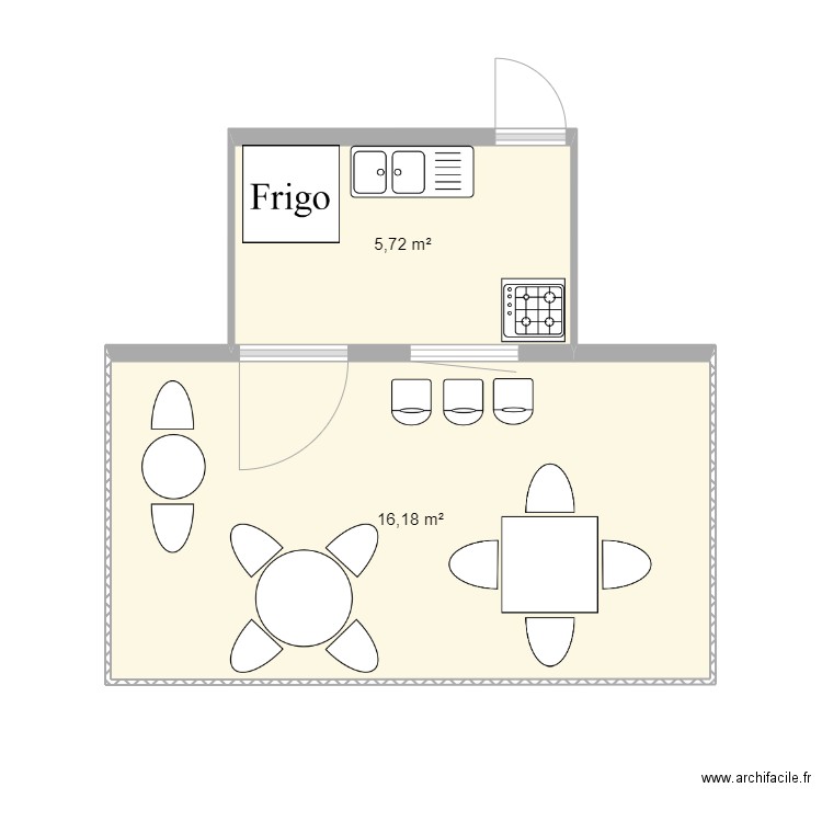 Mini-Restaurant V2. Plan de 2 pièces et 22 m2