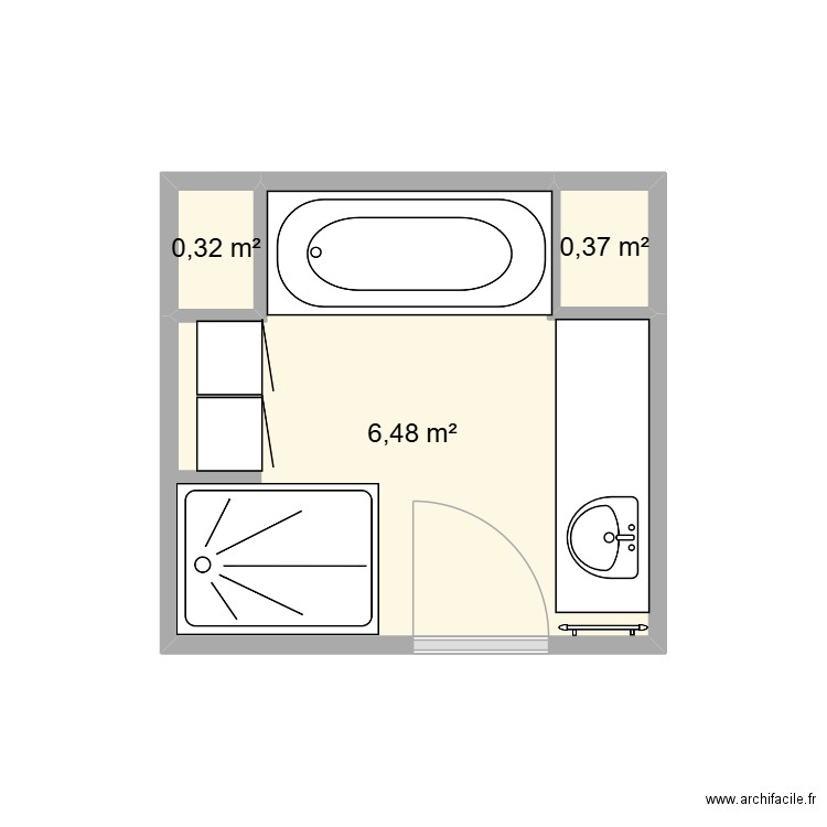 SDB 1. Plan de 3 pièces et 7 m2