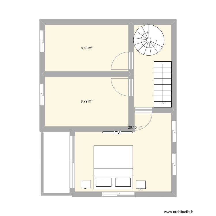 Plan 2em étage. Plan de 3 pièces et 37 m2