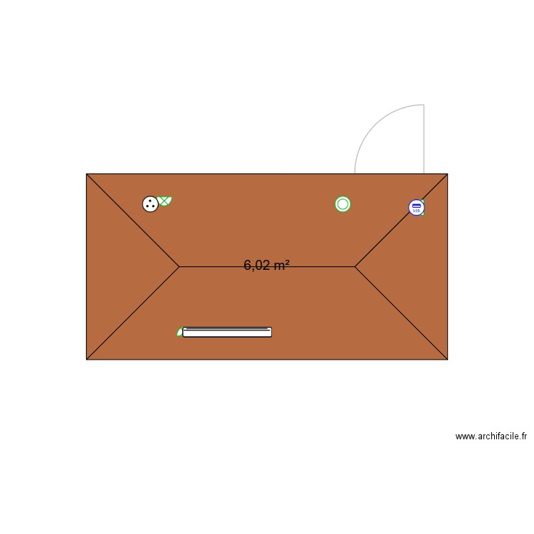 6m/carré. Plan de 1 pièce et 6 m2