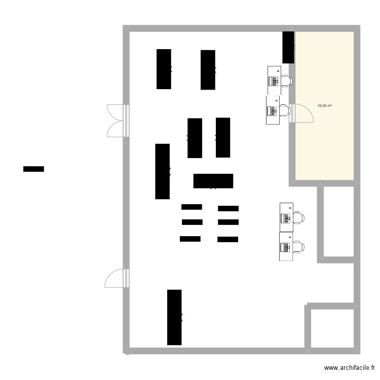 Ancien comptoir. Plan de 1 pièce et 17 m2