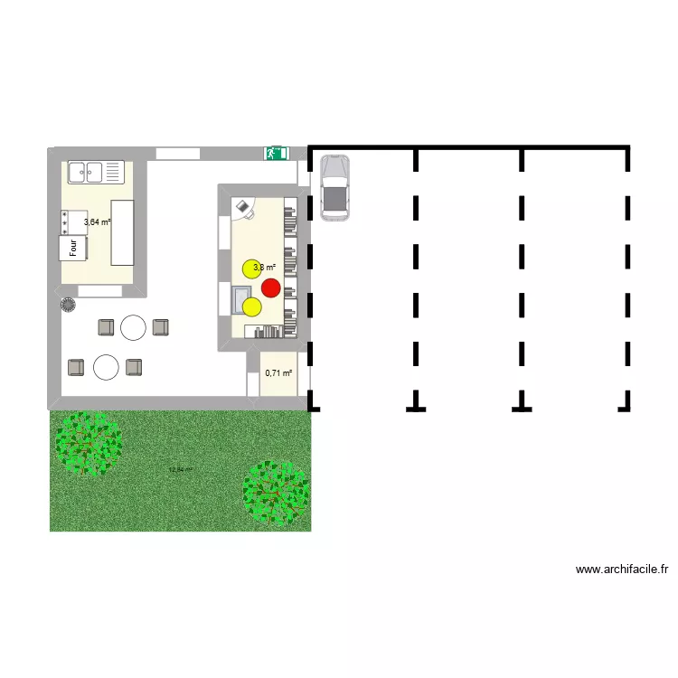 rez-. Plan de 3 Pièces et 8 m²
