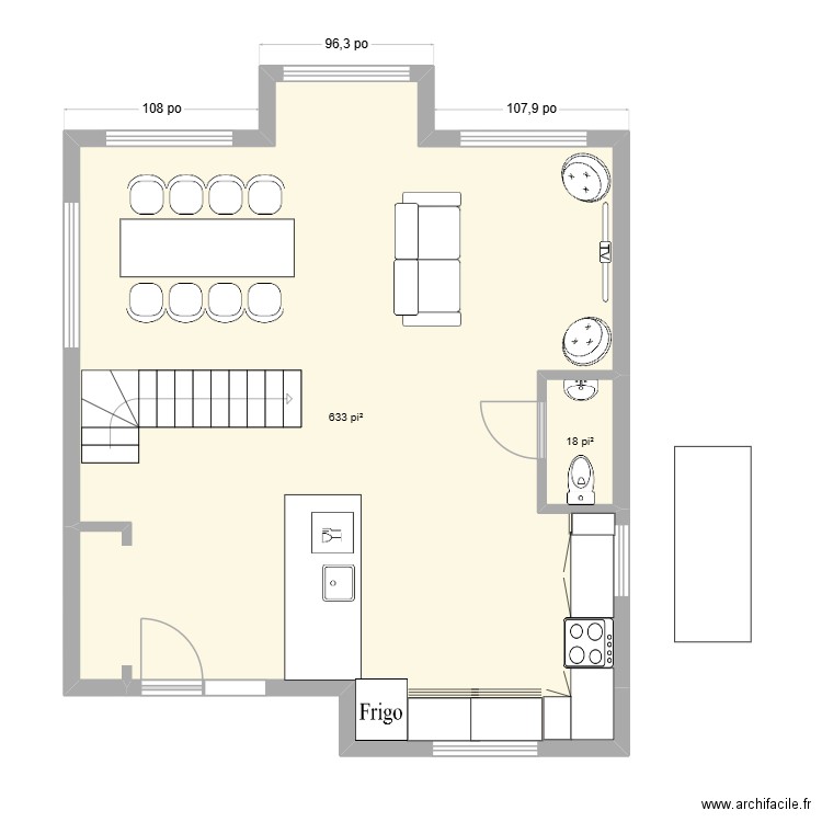 Martine maison rez-de-chaussée. Plan de 2 pièces et 60 m2