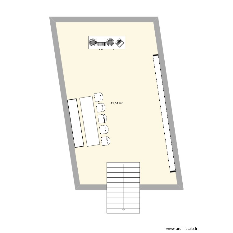 RAW. Salle du bas. Plan de 1 pièce et 42 m2