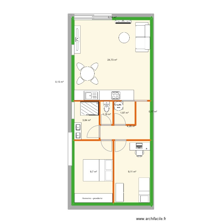 Bat A 3. Plan de 10 pièces et 55 m2