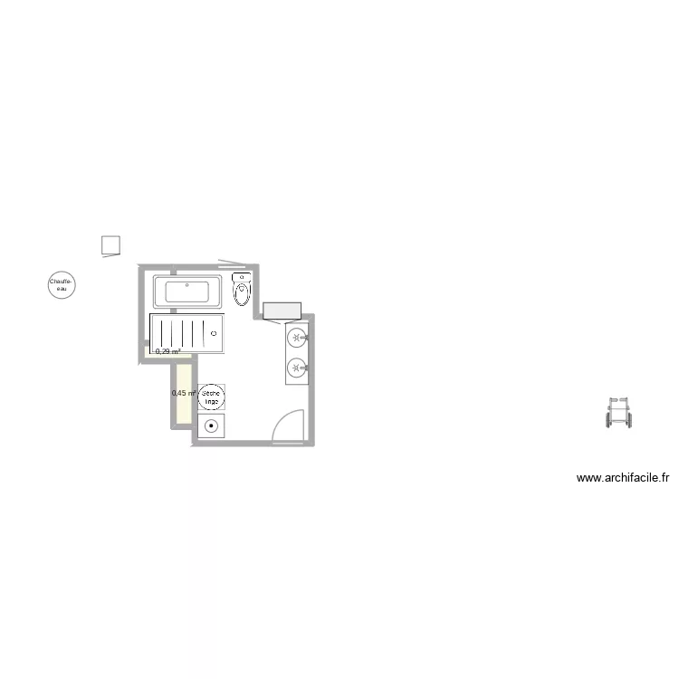 salle. Plan de 2  et 1 m²