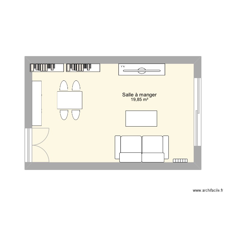 Salon. Plan de 1 pièce et 20 m2