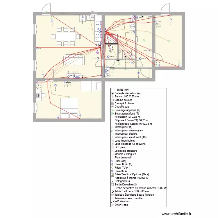 TURIN Elec cablage. Plan de 8 Pièces et 90 m²