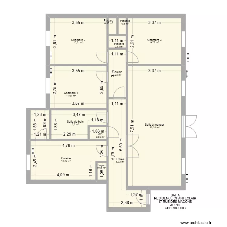 BAT A APP15 res chanteclair. Plan de 13  et 89 m²