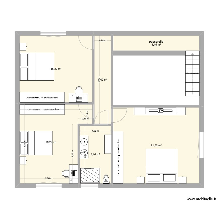 grange. Plan de 6 pièces et 70 m2