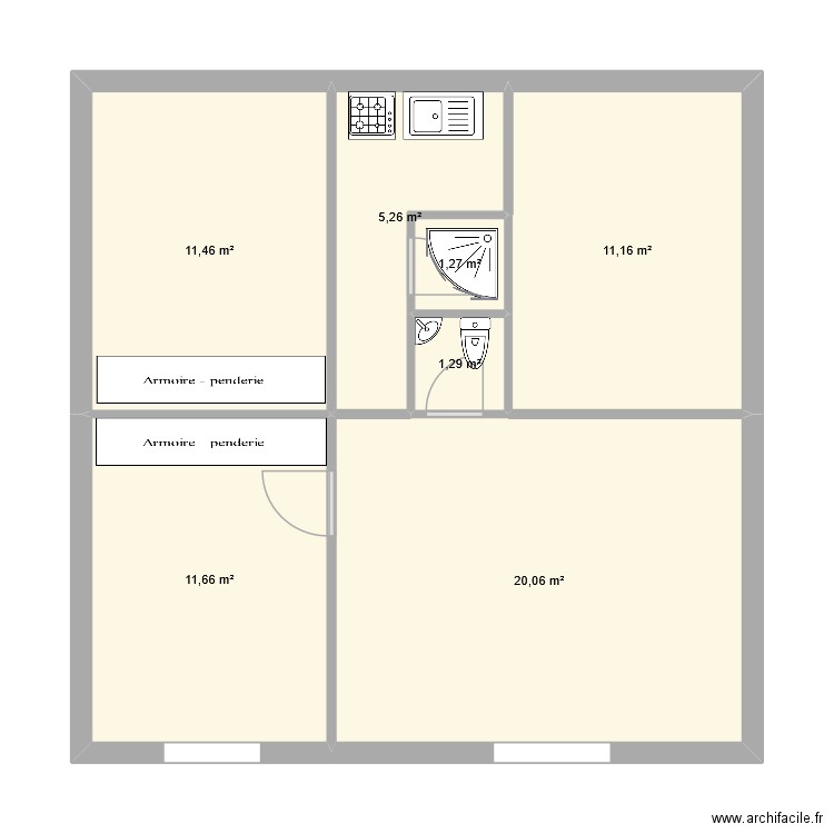 dar diaf. Plan de 7 pièces et 62 m2