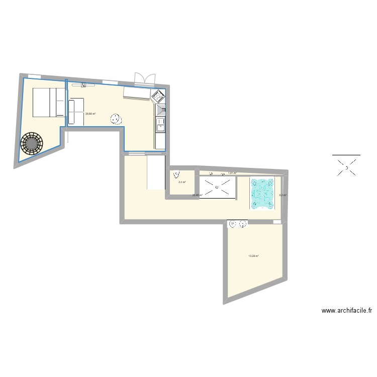 Loveroom1. Plan de 6 pièces et 73 m2