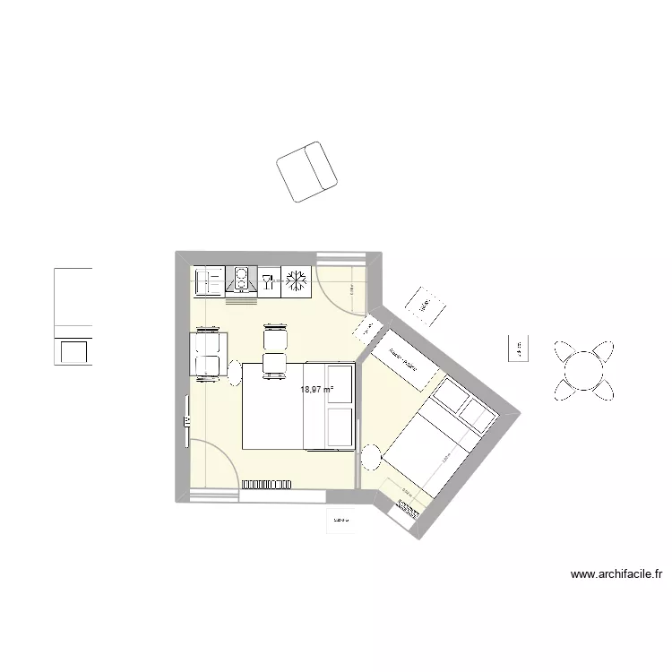 appart 4. Plan de 1 pièce et 19 m²