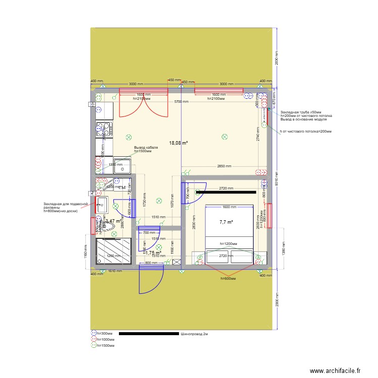 36 Пушкино эл. Plan de 6 pièces et 52 m2