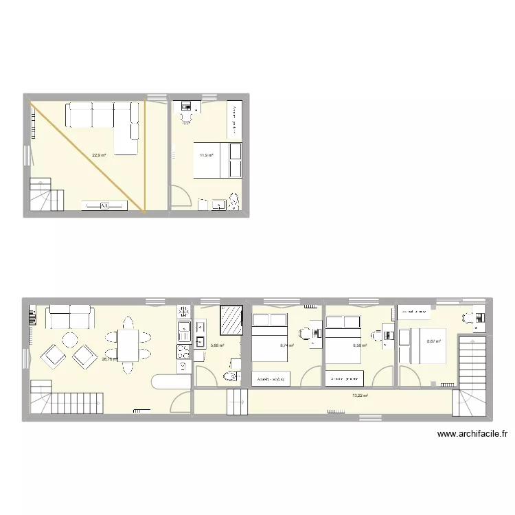 Panisset Projet 1. Plan de 8  et 107 m²