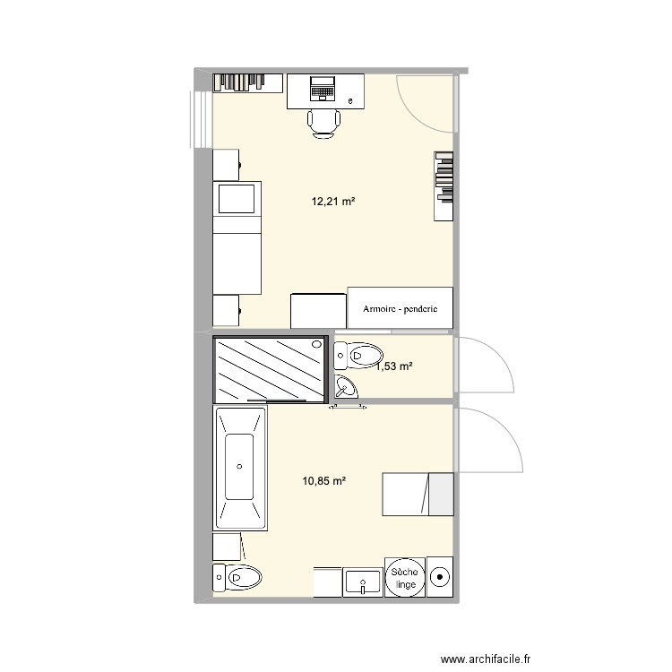 SdB 05.29. Plan de 3 pièces et 25 m2