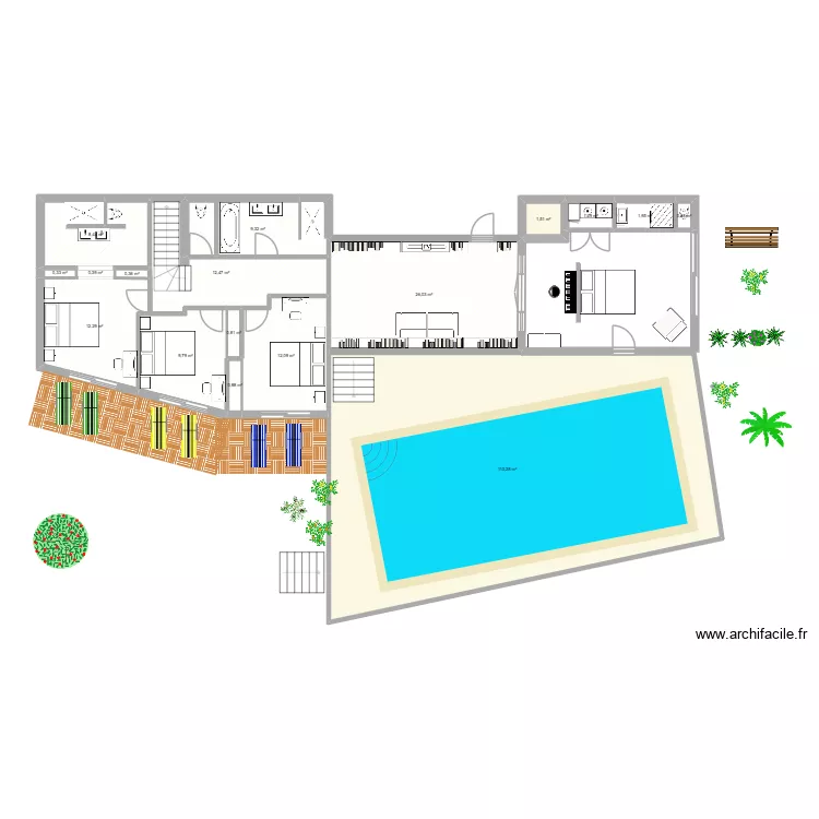 Sanary R-1 Piscine avec cotations. Plan de 17 pièces et 209 m²