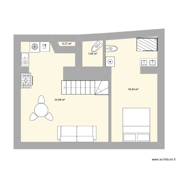 maison bis. Plan de 4 pièces et 43 m2