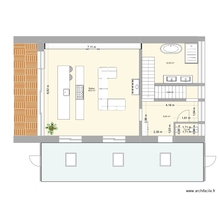 Maison rectangle. Plan de 5 pièces et 76 m2