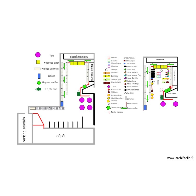 destock parc . Plan de 6 pièces et 5 m2