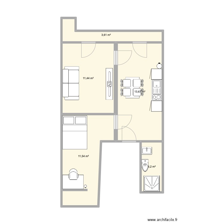 3ème étage nouvelle immeuble. Plan de 5 pièces et 43 m2