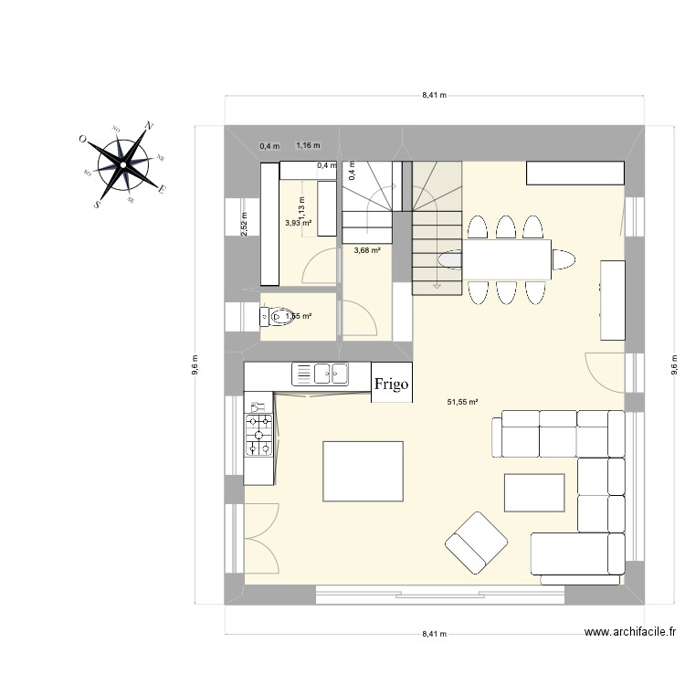 ORG BAS. Plan de 4 pièces et 61 m2