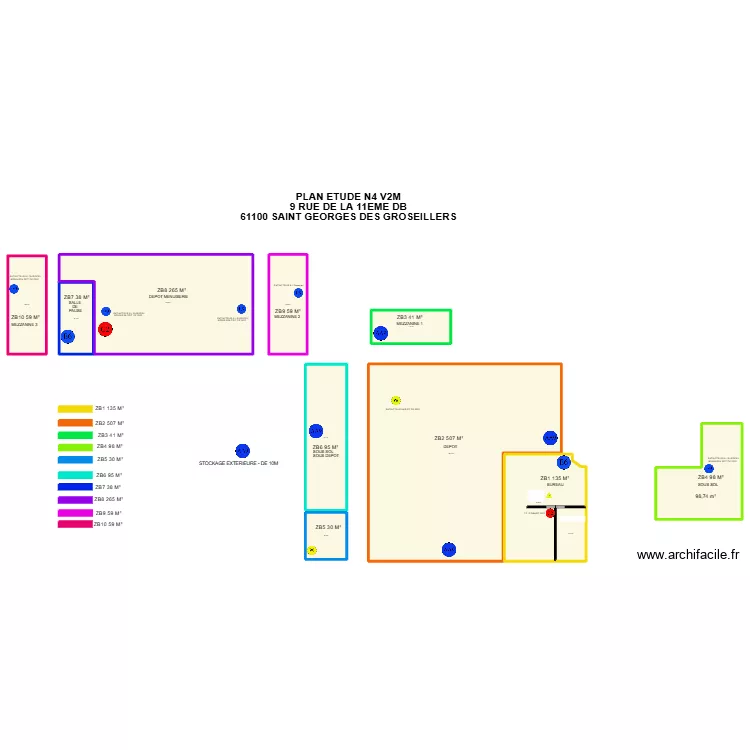 V2M. Plan de 11  et 1330 m²