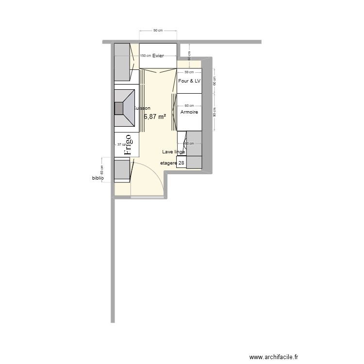 Cuisine Villemomble Plan 3. Plan de 1 pièce et 7 m2