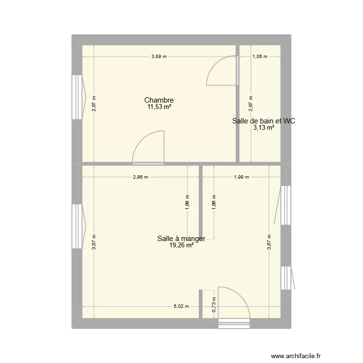 ECROSNES 1er GAUCHE 33M2. Plan de 3  et 34 m²